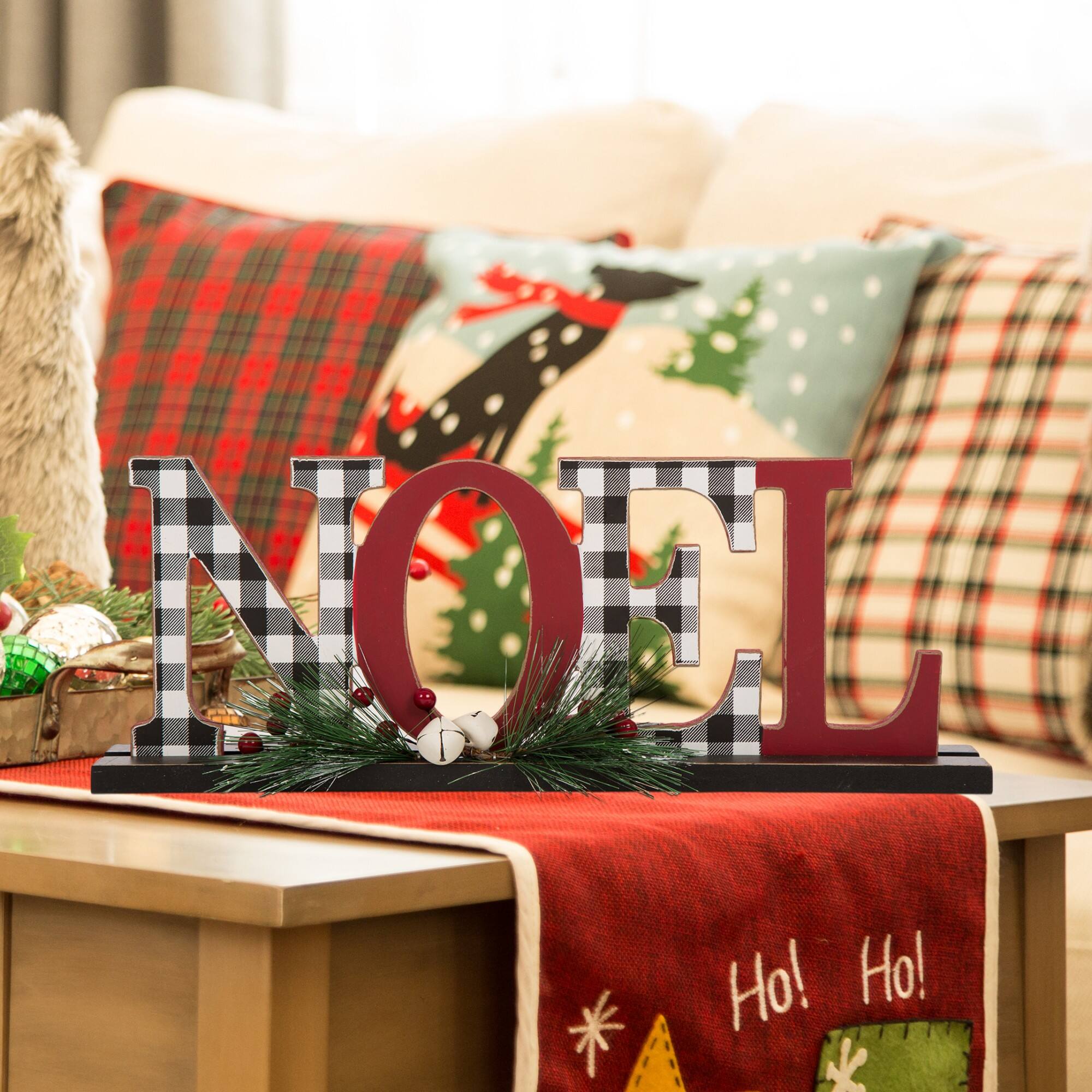 Glitzhome® 15" Wooden Plaid "NOEL" Tabletop Décor